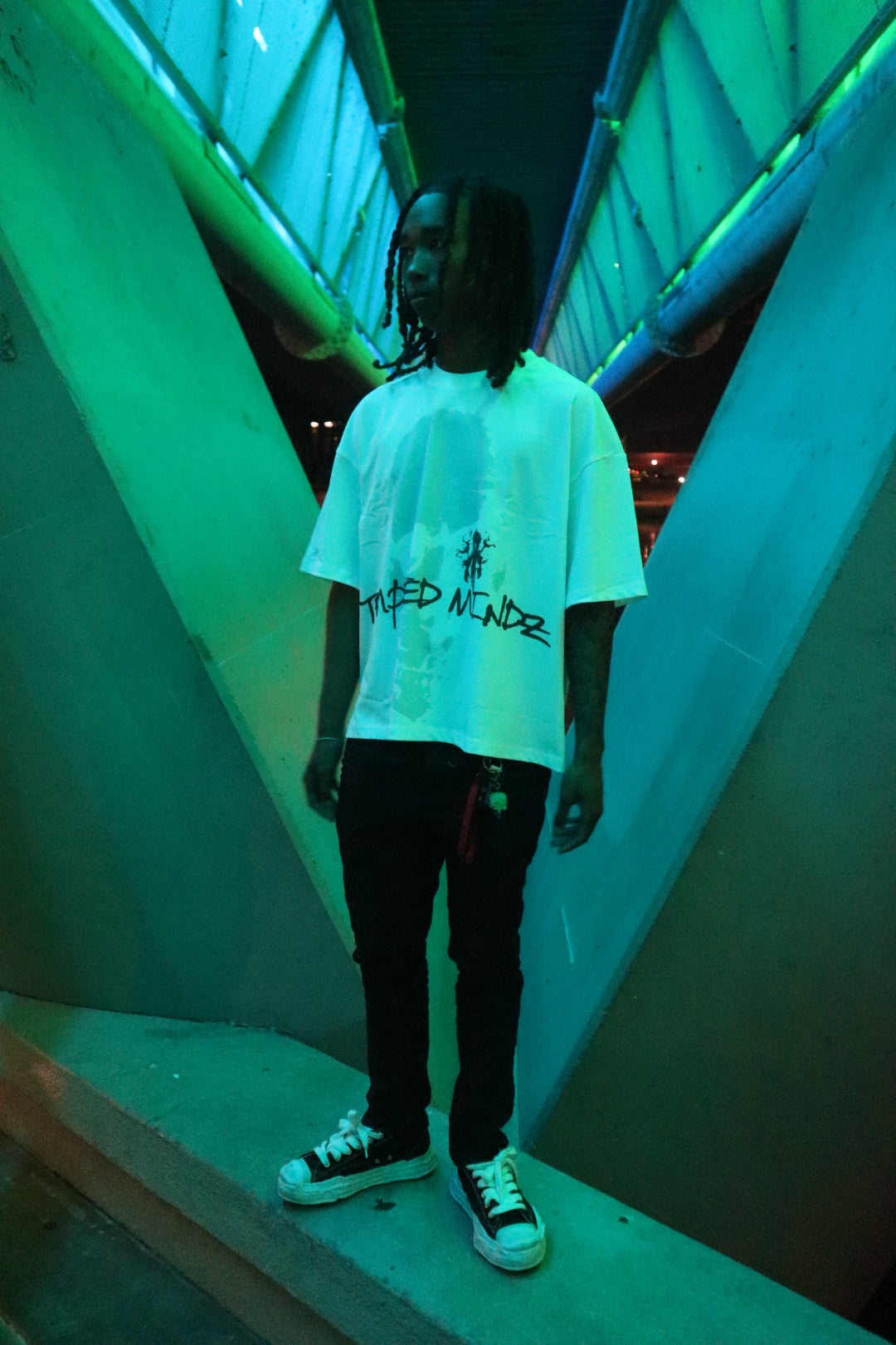 Tempted Mindz streetwear graphic tee on model